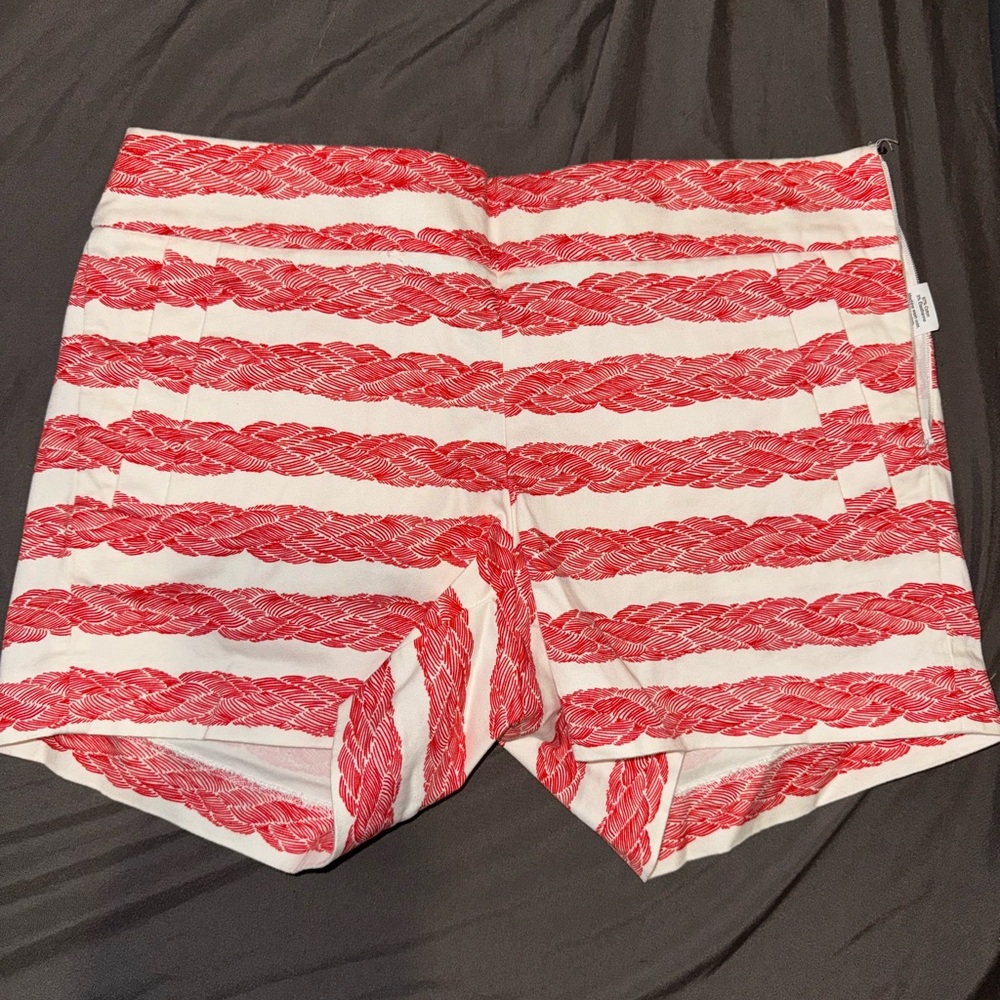J. Crew Red and White Striped Chino Shorts 3.5”